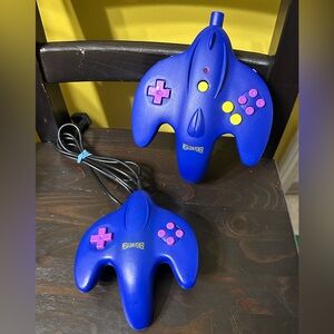 Mega Gun Power Blue Game Controllers Lot of 2 – 1 Wired & 1 Wireless – Untested